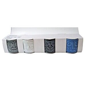 Set of 4 IKEA Rare Frekvens 12 oz Stackable Tiki Ceramic Cups Mugs Maria Vinka